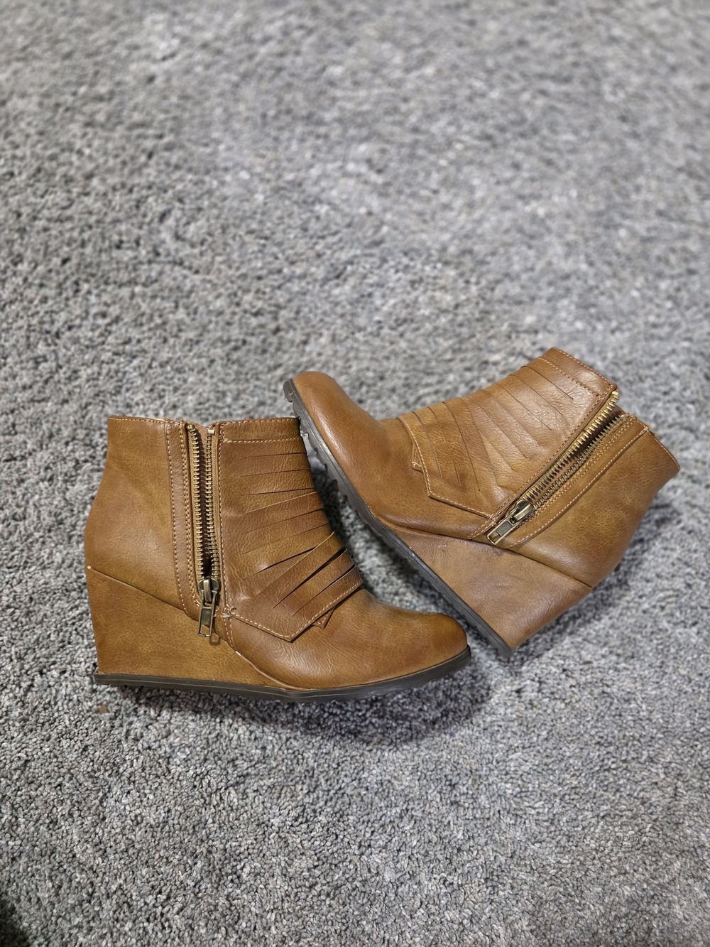 2 Lips Too Tan Wedge Ankle Boots with Fringe and Side Zipper